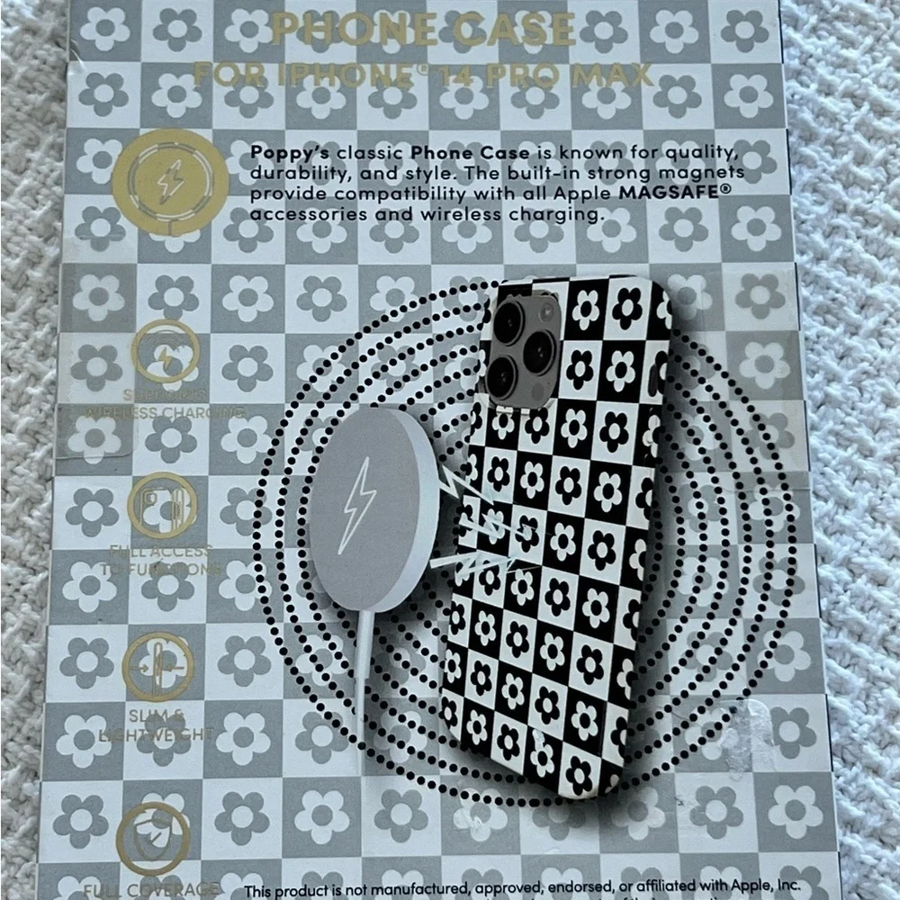 XO poppy iPhone 14 Pro Max phone cover MagSafe cover blackwhite check flower